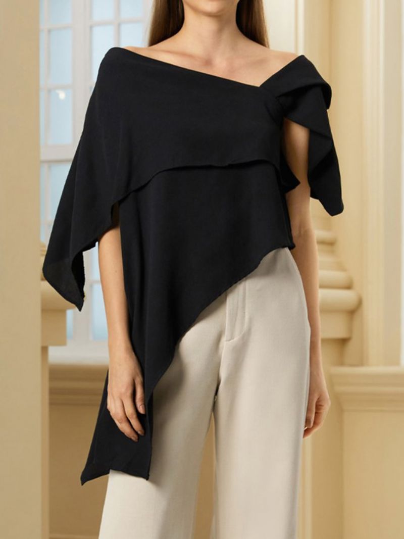 Elegant Solid Off The Shoulder Asymmetrisk Design Sort Top