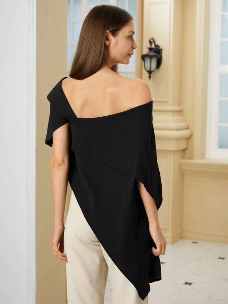 Elegant Solid Off The Shoulder Asymmetrisk Design Sort Top