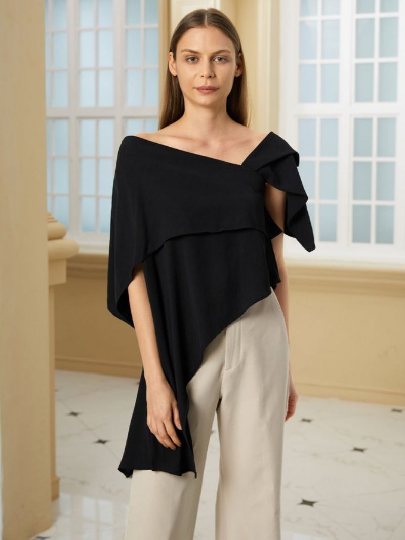 Elegant Solid Off The Shoulder Asymmetrisk Design Sort Top