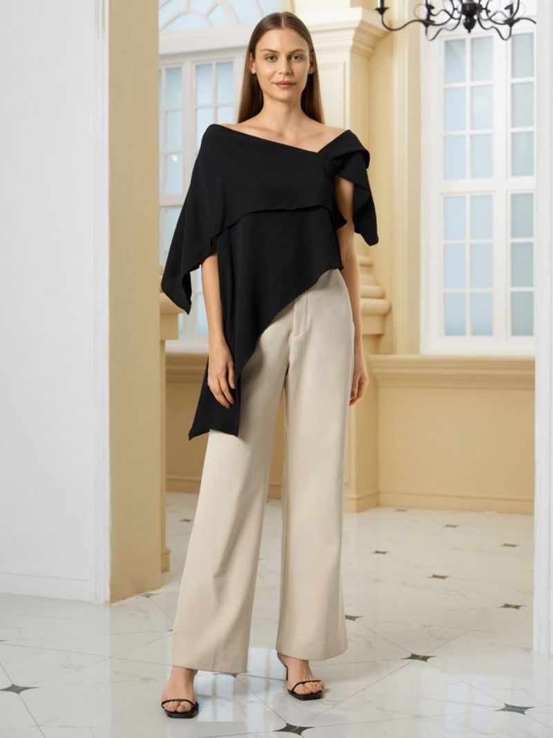 Elegant Solid Off The Shoulder Asymmetrisk Design Sort Top