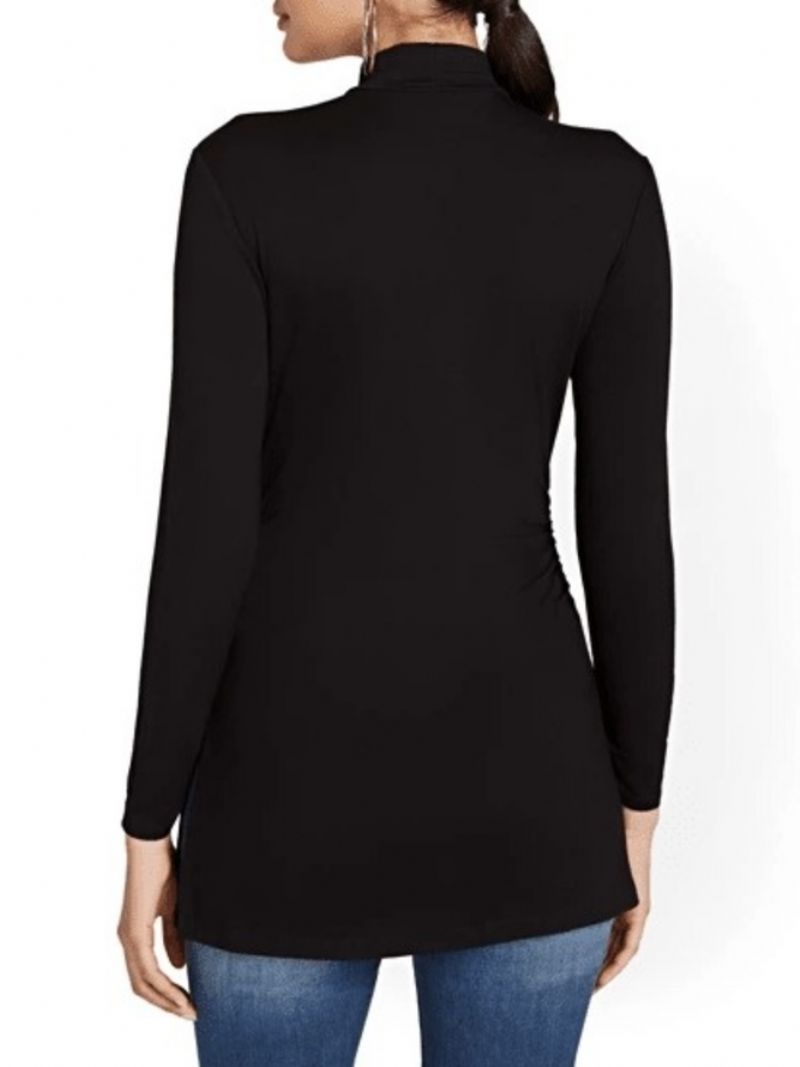 Fall Simple Plain Langærmet Daily Stand Collar High Stretch Toppe