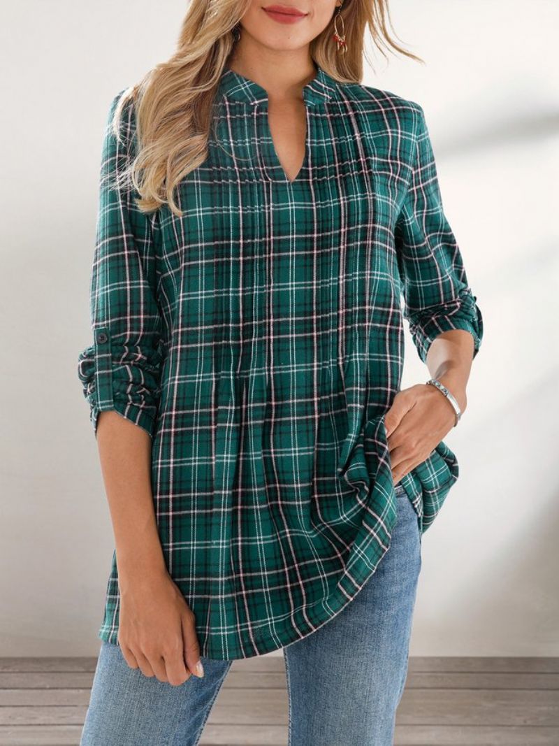 Grøn A-Line Casual Plaid Top