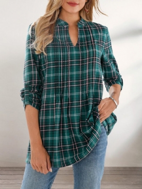 Grøn A-Line Casual Plaid Top