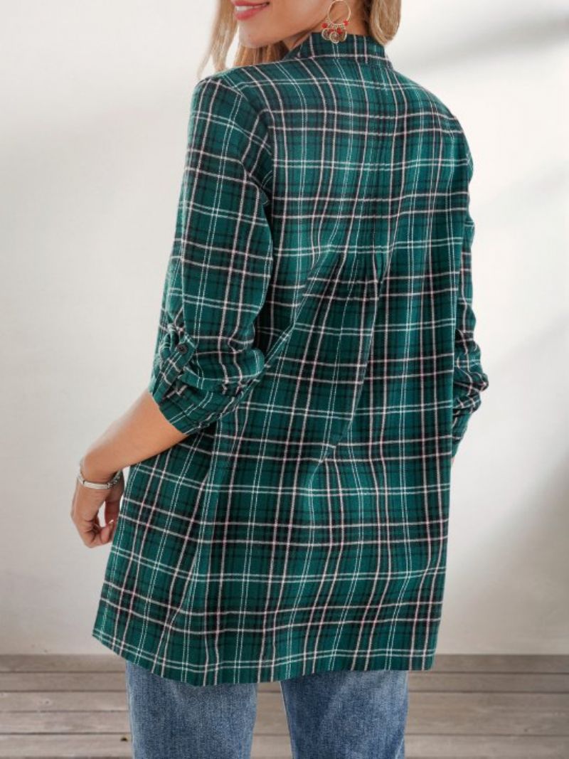 Grøn A-Line Casual Plaid Top