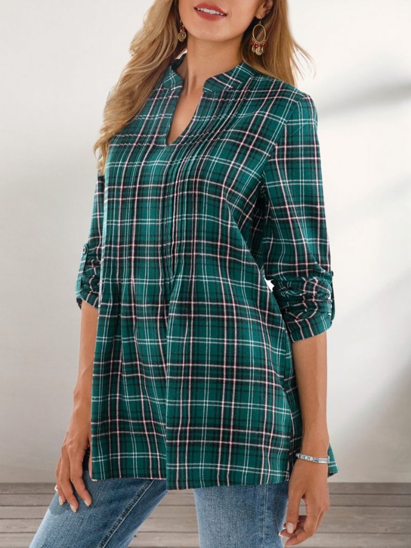 Grøn A-Line Casual Plaid Top