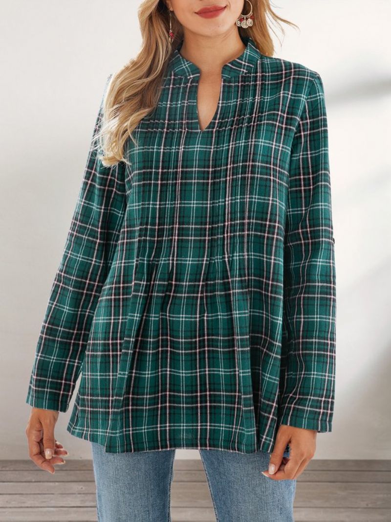 Grøn A-Line Casual Plaid Top