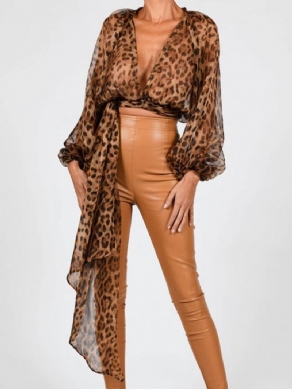 Langærmet Fit High Waist Leopard Urban Chiffon Top