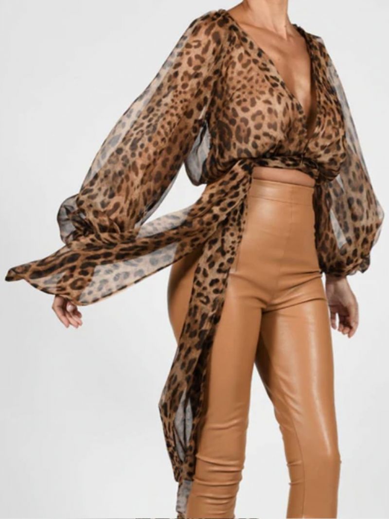 Langærmet Fit High Waist Leopard Urban Chiffon Top