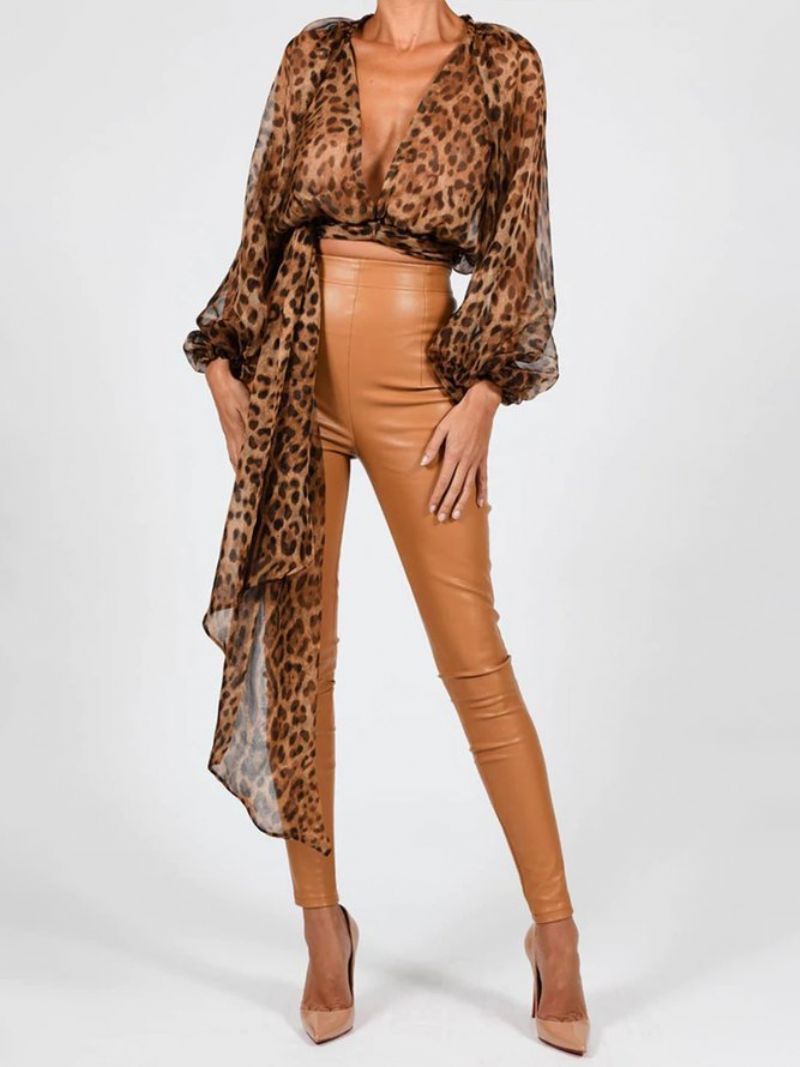 Langærmet Fit High Waist Leopard Urban Chiffon Top