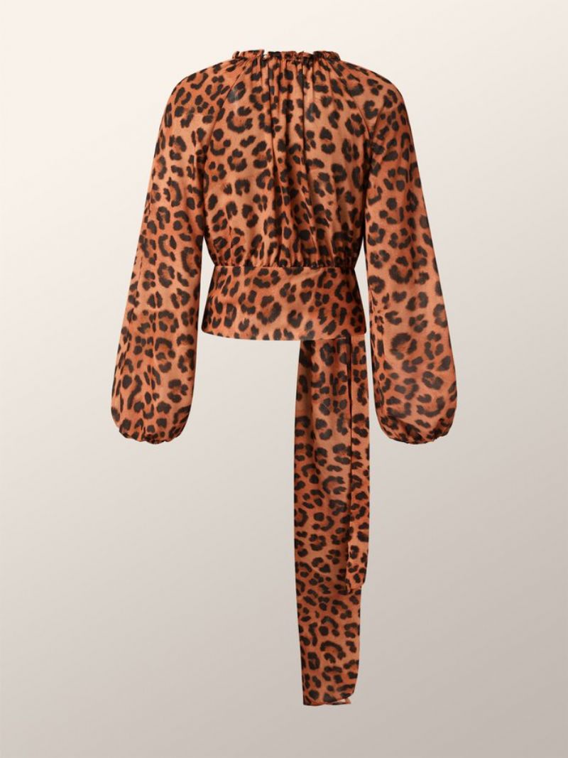 Langærmet Fit High Waist Leopard Urban Chiffon Top