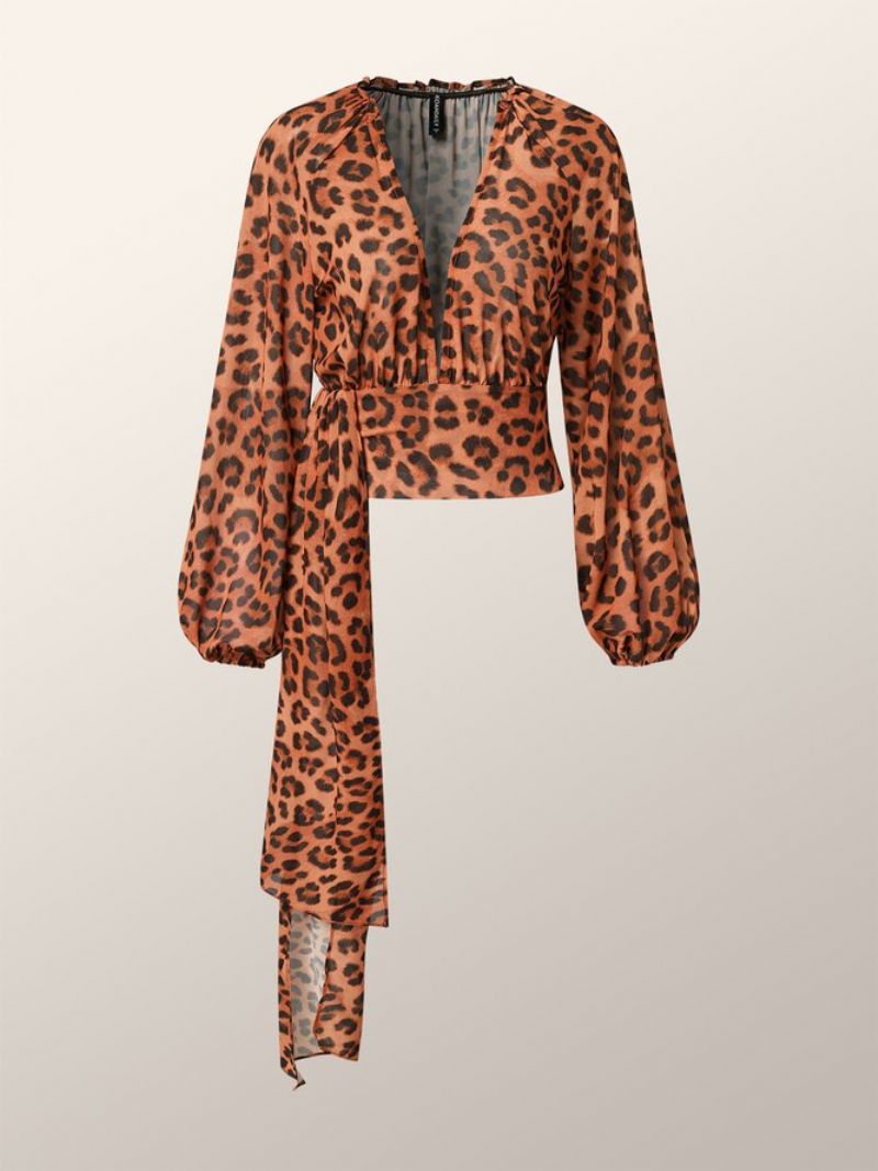 Langærmet Fit High Waist Leopard Urban Chiffon Top