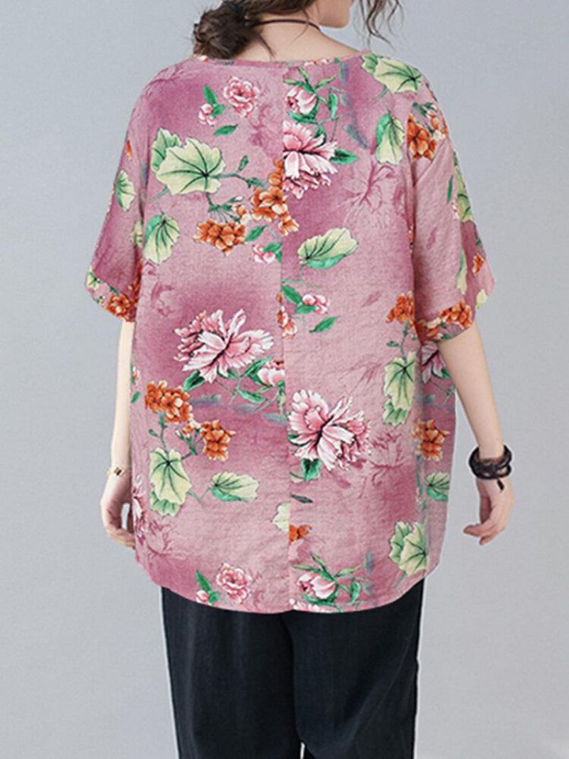 Loose Fit Flowers Printing Street Mode Bluser