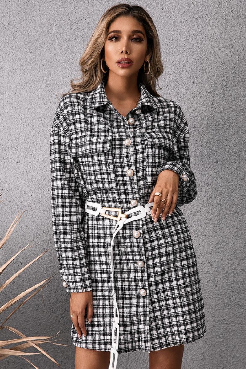 Plaid Button Down Skjortekjole