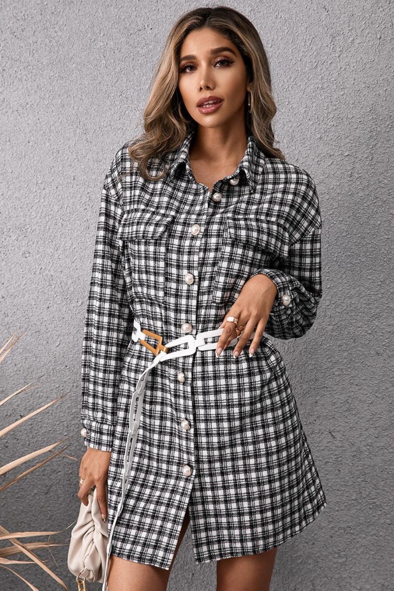 Plaid Button Down Skjortekjole