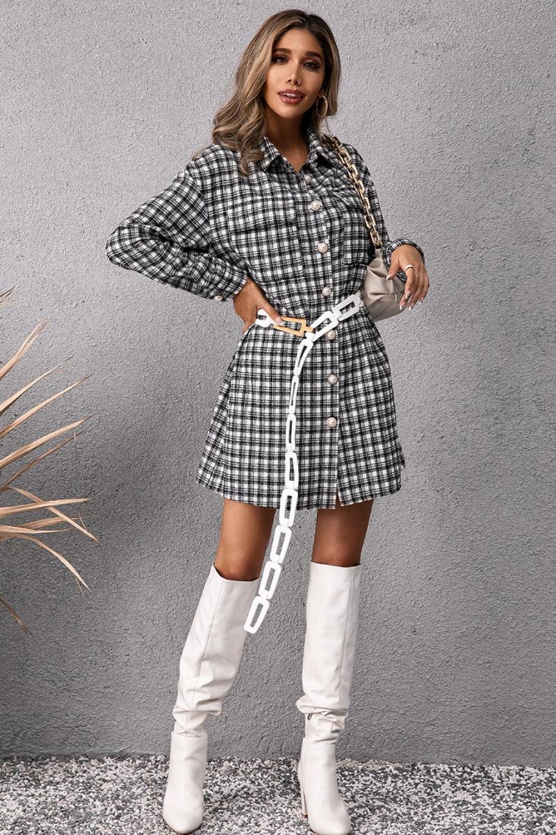 Plaid Button Down Skjortekjole