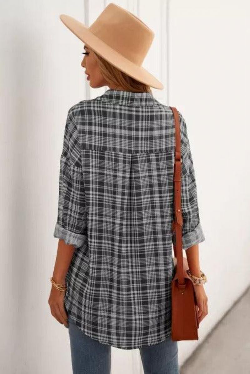 Plaidprint Drop Shoulder Button Down Skjorte