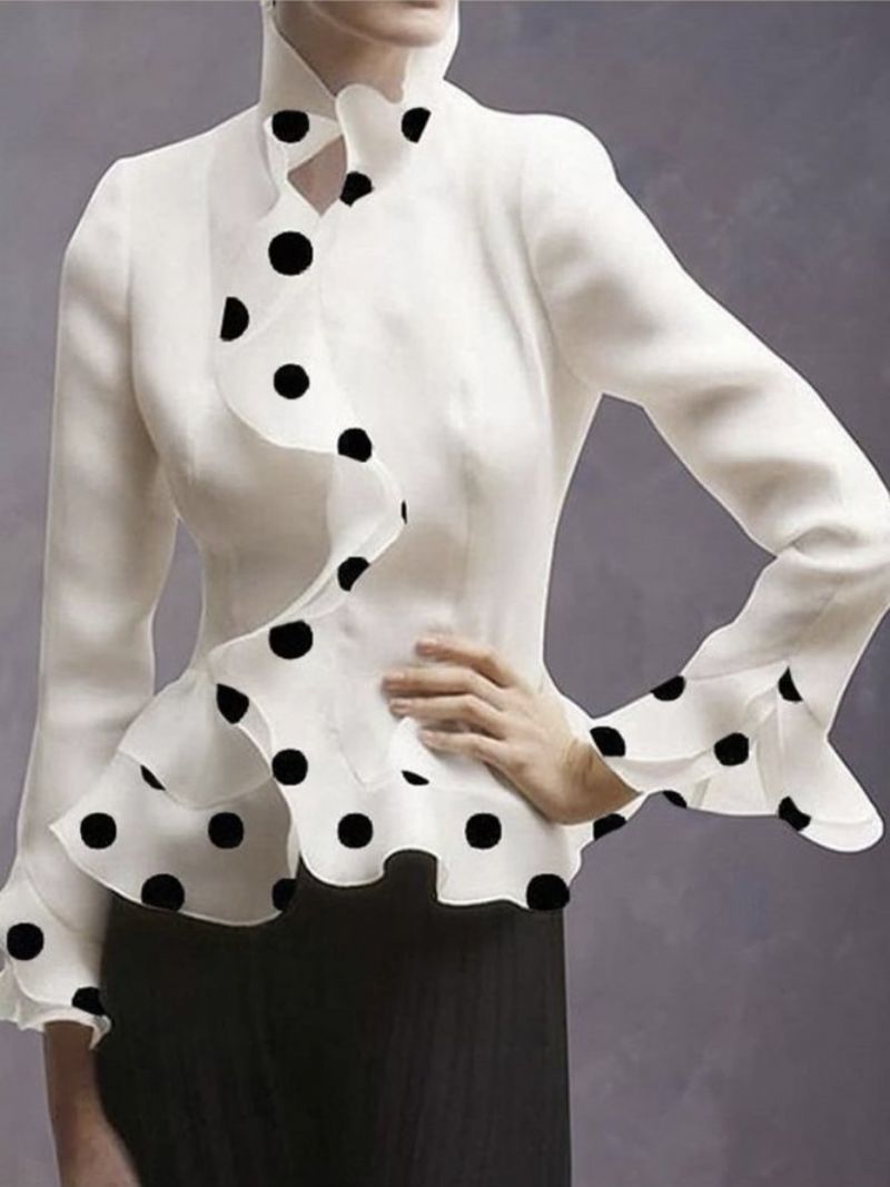 Regular Fit Elegant Polka Dots Langærmet Bluse