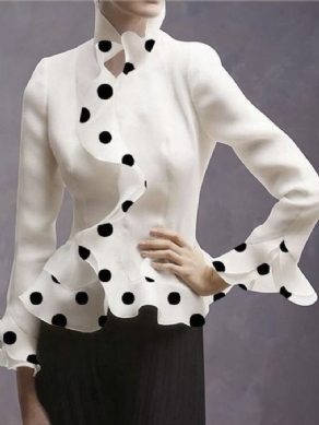 Regular Fit Elegant Polka Dots Langærmet Bluse