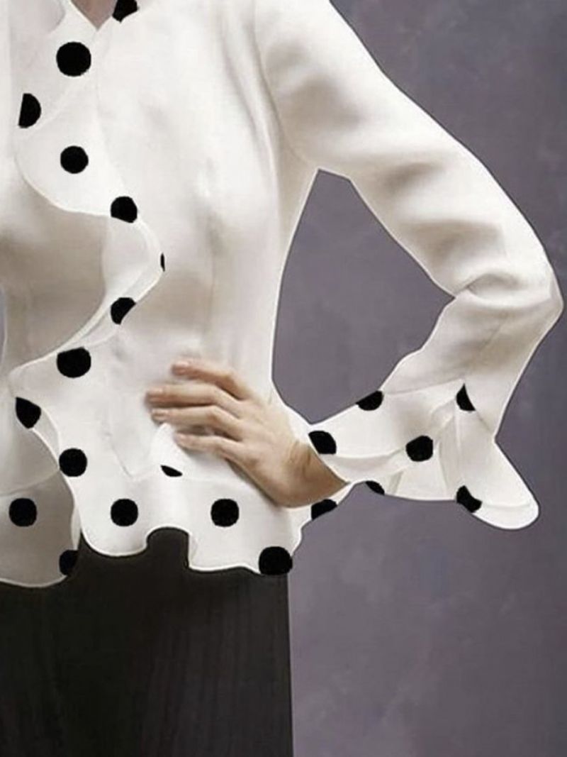 Regular Fit Elegant Polka Dots Langærmet Bluse