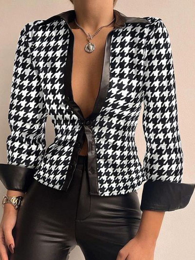 Skjortekrave Langærmet Urban Regular Fit Houndstooth-Bluse