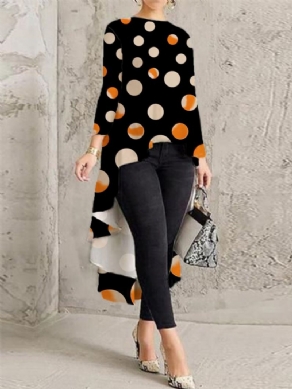 Urban Crew Neck Polka Dots Langærmet Uregelmæssig Bluse