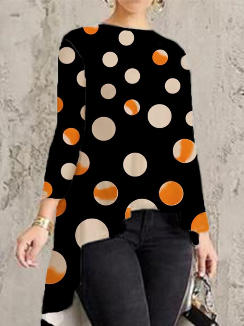 Urban Crew Neck Polka Dots Langærmet Uregelmæssig Bluse