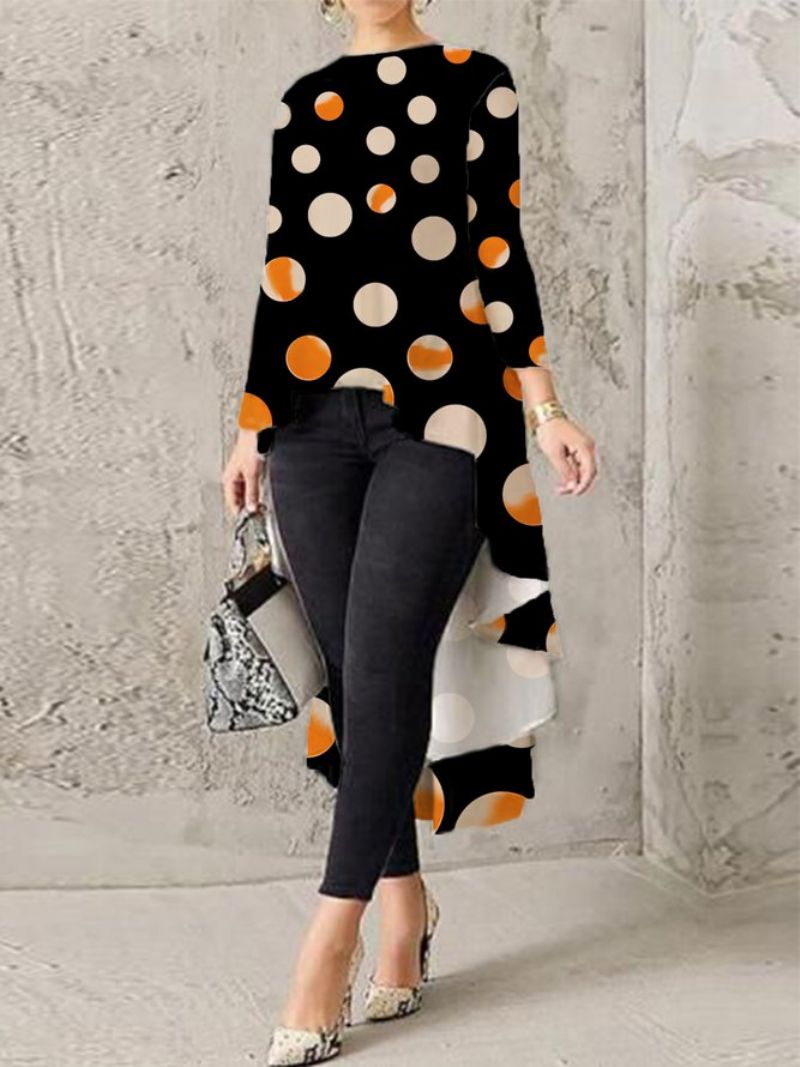 Urban Crew Neck Polka Dots Langærmet Uregelmæssig Bluse