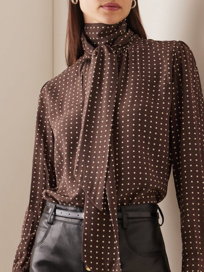 Urban Stand Collar Polka Dots Sløjfebluse