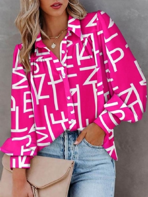 Urban Text Letters Printet Bluse Med Skjortekrave