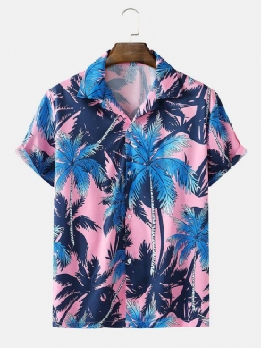 Hawaii-Skjorter Med Kokosnødtræ-Tryk Til Mænd