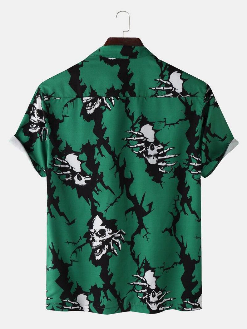 Mænds Afslappede Revere-Krave Skull Print Pocket Shirts