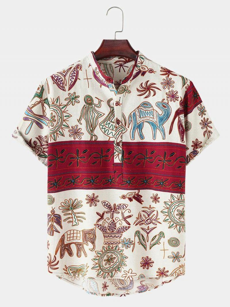 Mænds Causal Tribal Pattern Doodle Holiday Henley-Skjorter