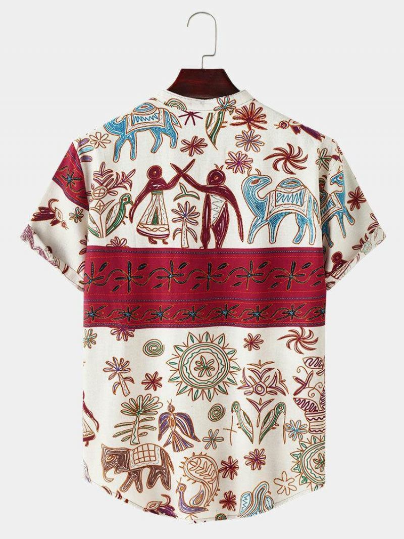 Mænds Causal Tribal Pattern Doodle Holiday Henley-Skjorter