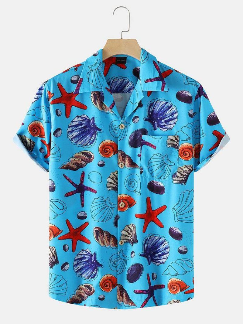 Mænds Ferie Starfish Ocean Element Print Revere Collar Shirts