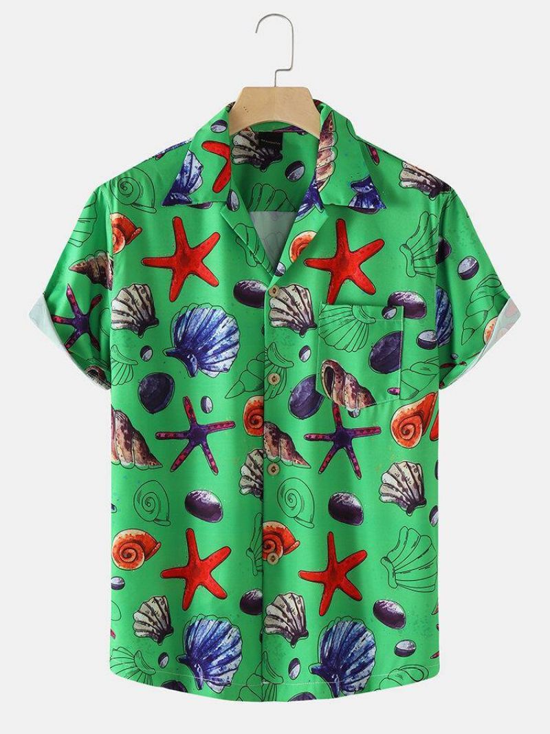 Mænds Ferie Starfish Ocean Element Print Revere Collar Shirts