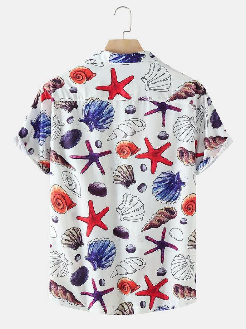 Mænds Ferie Starfish Ocean Element Print Revere Collar Shirts