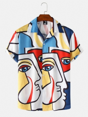 Mænds Sjove Farverige Abstrakt Ansigtstrykte Revere Street Skjorter