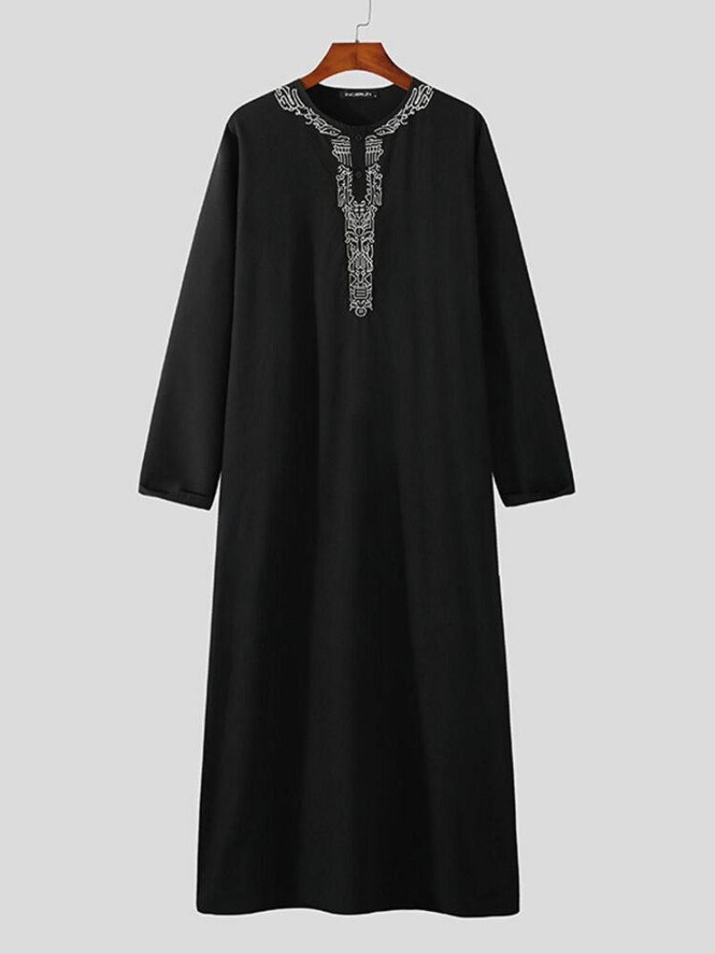 Mænds Vintage Broderet Knap Casual Langærmet Kaftan Robe