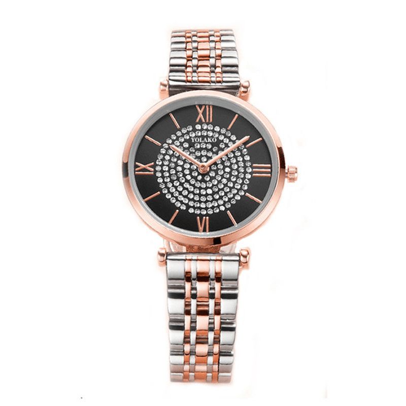 A0566 Trendy Elegant Kvinder Ure Fuld Legering Romertal Rhinestones Mount Dial Quartz Ure