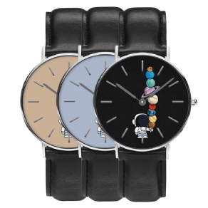 Afslappet Stil Herreur Cartoon Astronaut Star Ice-Cream Print Pu Læderrem Ur Quartz Ure