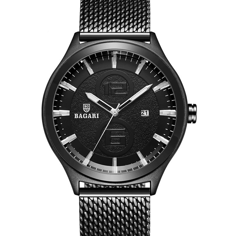 Bagari 8012W Ultratynd Business Style Herreur Mesh Steel Band Quartz ur