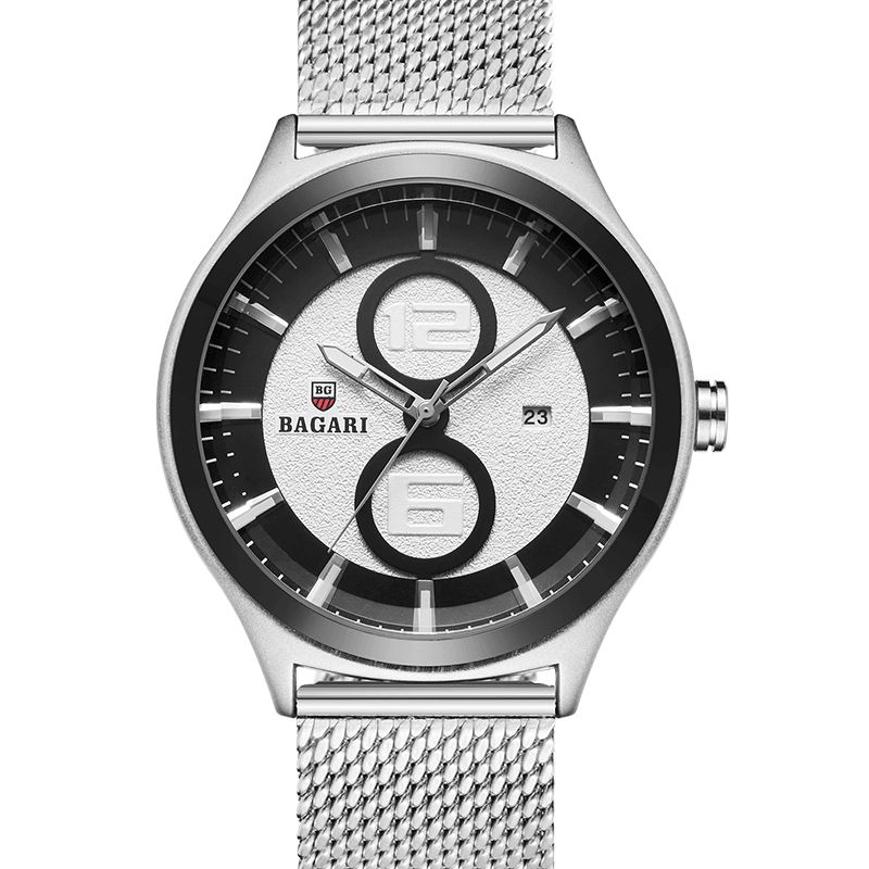 Bagari 8012W Ultratynd Business Style Herreur Mesh Steel Band Quartz ur