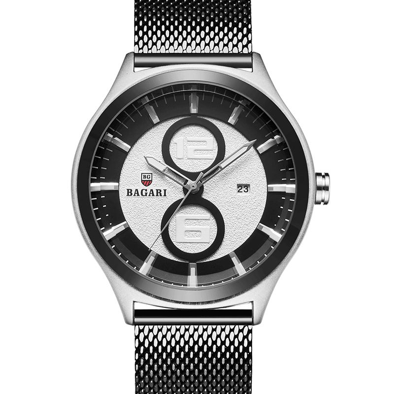 Bagari 8012W Ultratynd Business Style Herreur Mesh Steel Band Quartz ur