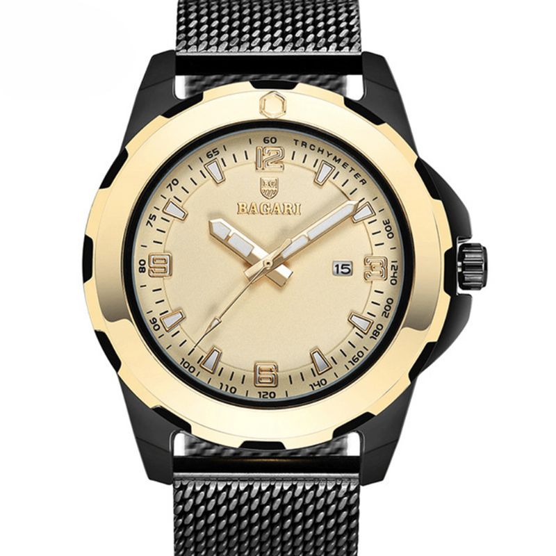 Baragi 1689 Kalender Business Herre Armbåndsur Fuldt Stål Lysende Display Quartz Ure