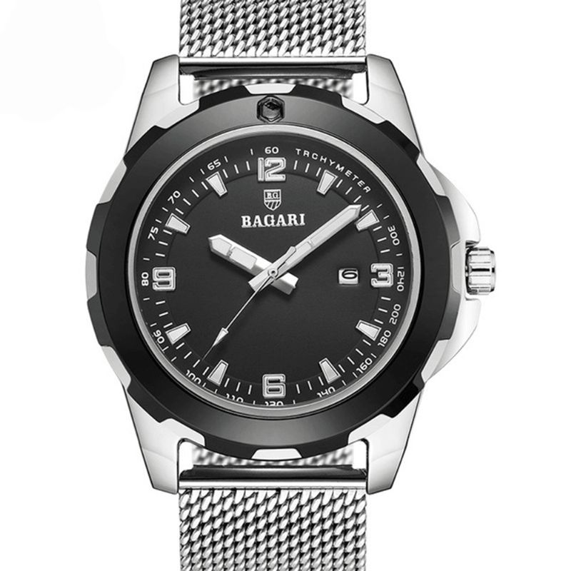 Baragi 1689 Kalender Business Herre Armbåndsur Fuldt Stål Lysende Display Quartz Ure