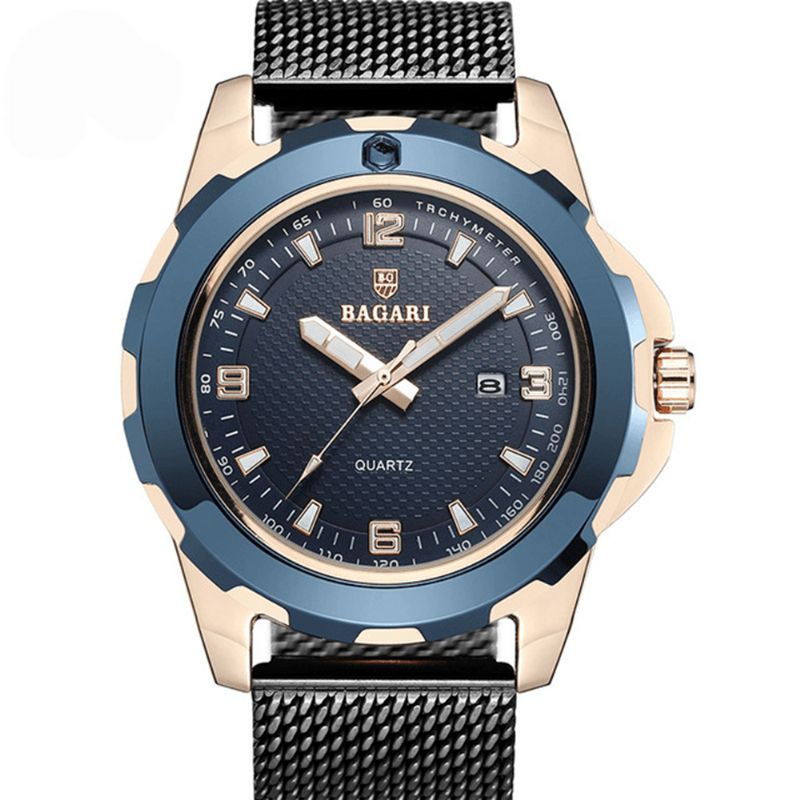 Baragi 1689 Kalender Business Herre Armbåndsur Fuldt Stål Lysende Display Quartz Ure