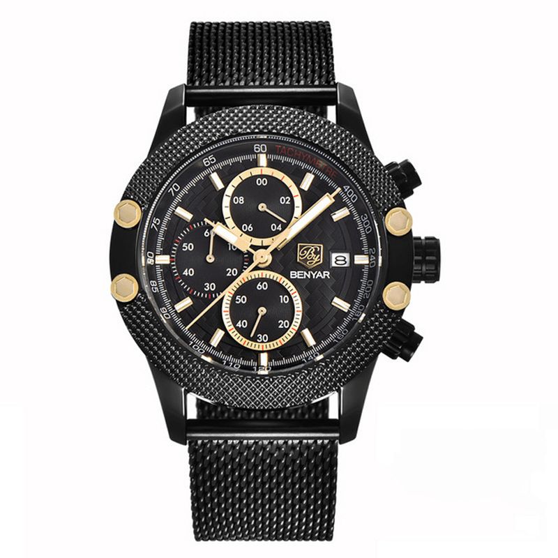 Benyar 5109M Mode Herreur Chronograph 3Atm Vandtæt Rustfrit Stålrem Quartz ur