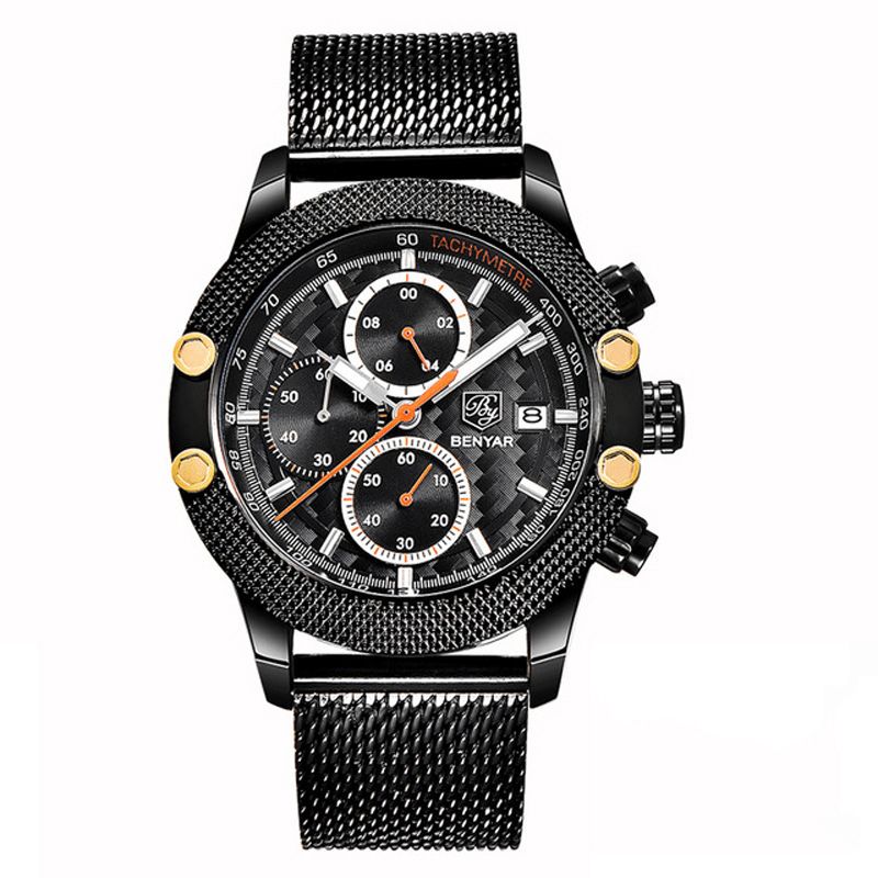 Benyar 5109M Mode Herreur Chronograph 3Atm Vandtæt Rustfrit Stålrem Quartz ur