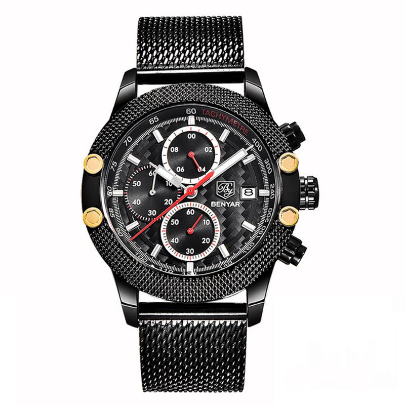 Benyar 5109M Mode Herreur Chronograph 3Atm Vandtæt Rustfrit Stålrem Quartz ur