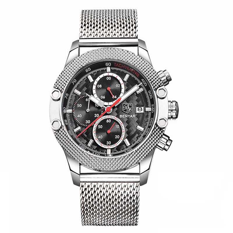 Benyar 5109M Mode Herreur Chronograph 3Atm Vandtæt Rustfrit Stålrem Quartz ur